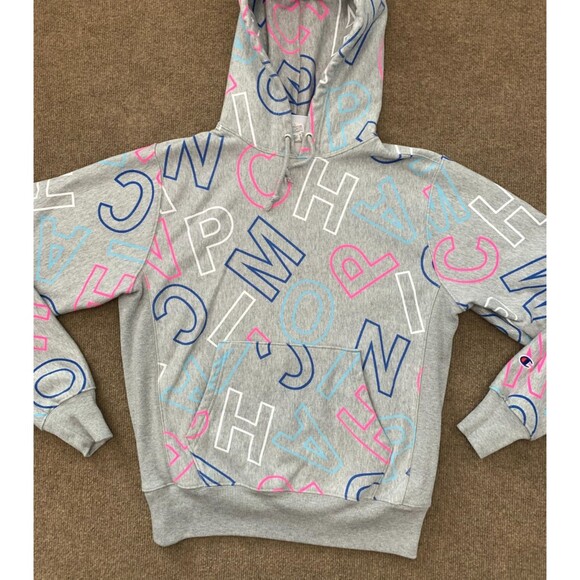 Champion Hoodie Mens M Reverse Weave AOP All Over Print Spellout Pullover - Picture 1 of 8